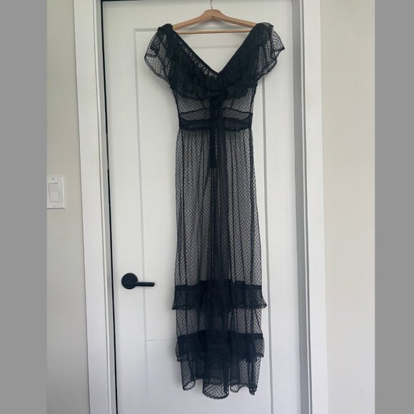 By Anthropologie Ruffle Sheer Mesh Maxi Dress - Black - Women's Small - Picture 3 of 5